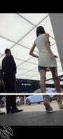 【裙底系列】沃尔沃前台美女裙底的肉丝内裤，里面好像还垫着卫生巾。多多留言2