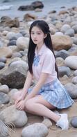海边的jk白袜小母狗，真想和骚逼体验一下湿身做爱的感觉